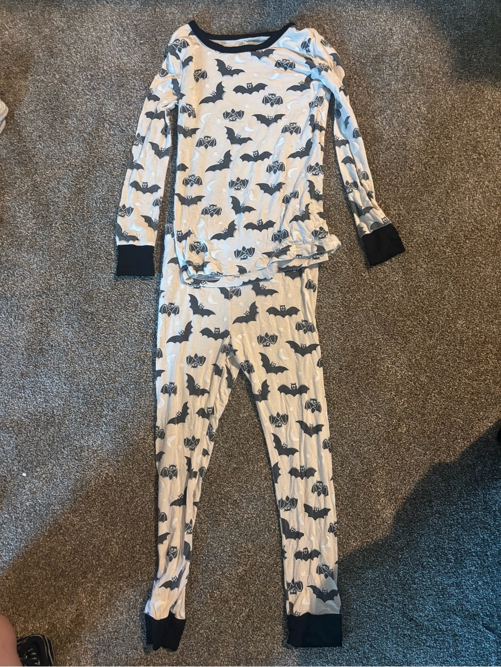 Caden Lane White and Black Bat Print Kids Pajama Set